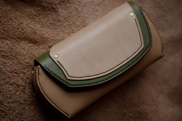 The Leather Armor wallet　ナチュラル×グリーン×ブラウン　反転バージョン