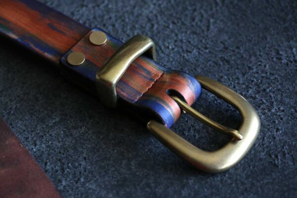 青サビ銅カラー染色真鍮金具レザーベルト