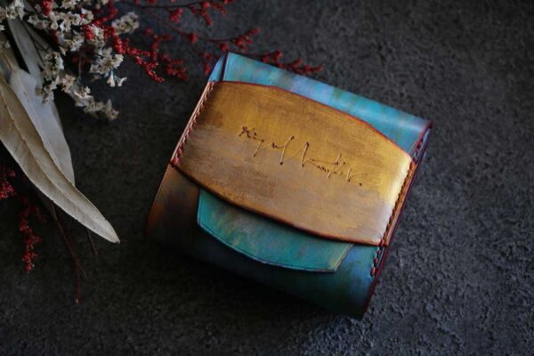 ブルーゴールドレザーハーフウォレット