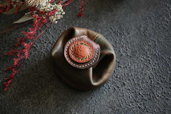 柿型巾着レザーコインケース