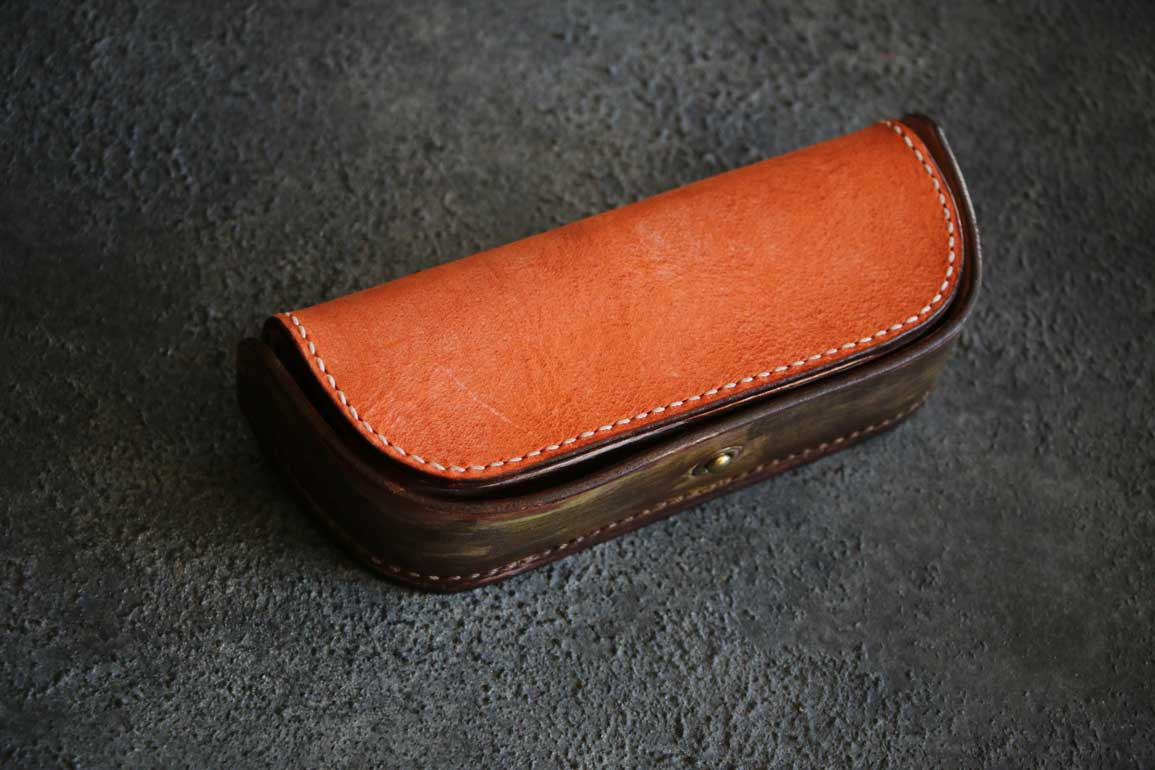 オレンジレザーメガネケース