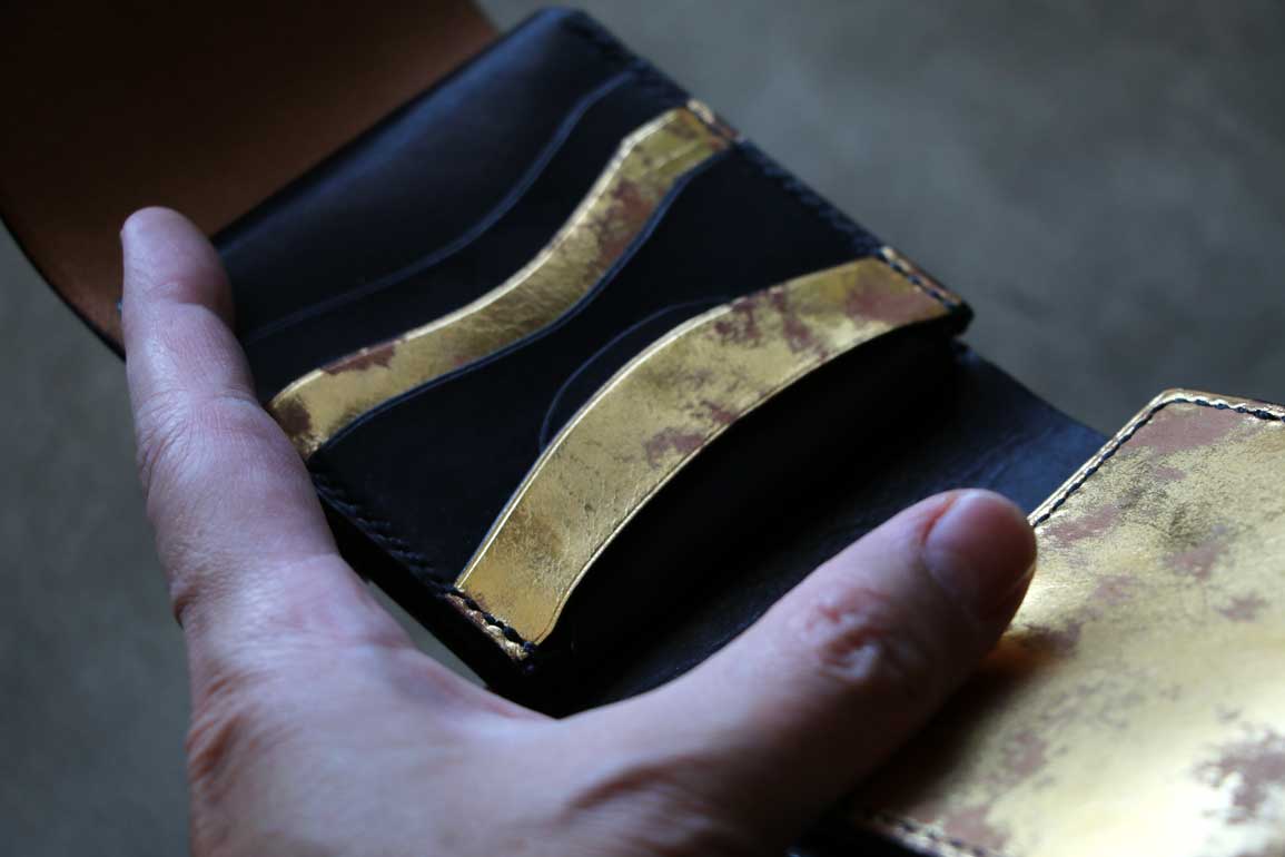 ビンテージ金箔ゴールド革財布
