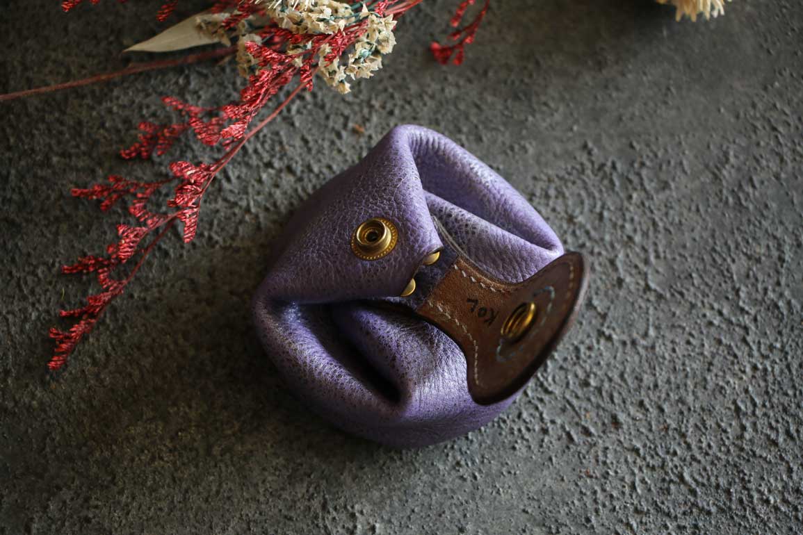 柿型巾着レザーコインケース