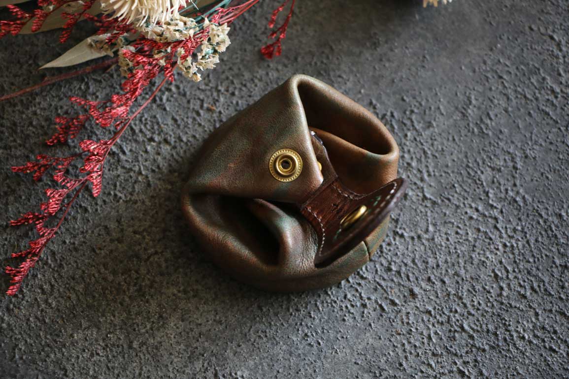 柿型巾着レザーコインケース