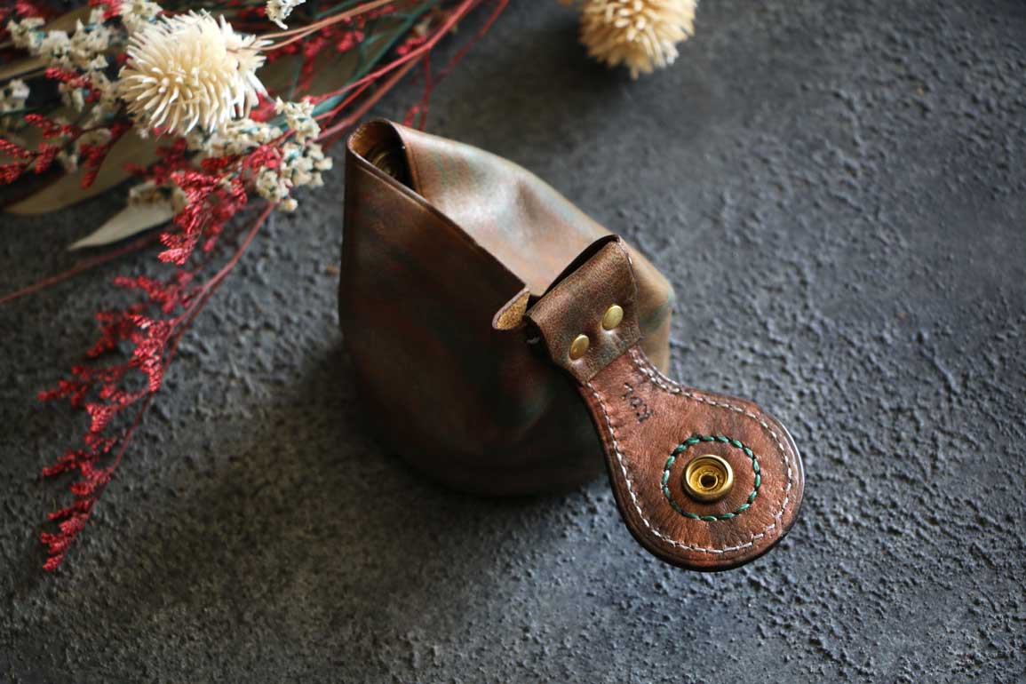 柿型巾着レザーコインケース