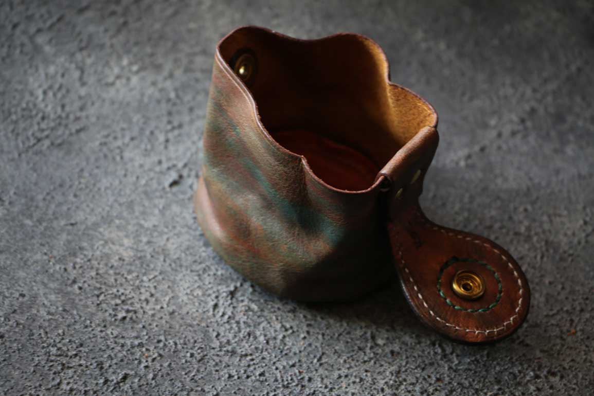 柿型巾着レザーコインケース