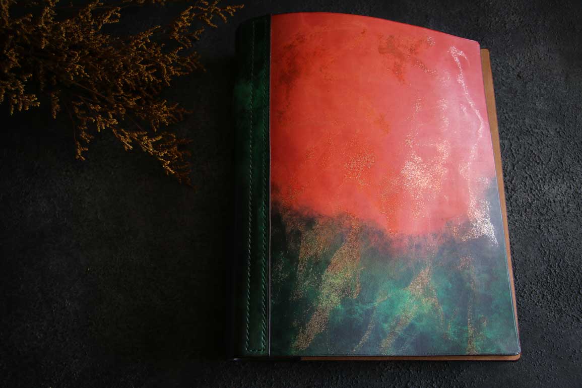 分厚いB5バインダーレザー革手帳アート染色