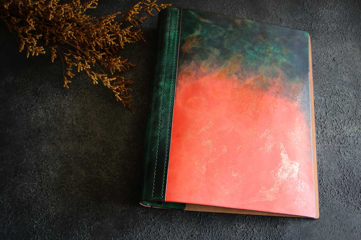 分厚いB5バインダーレザー革手帳アート染色