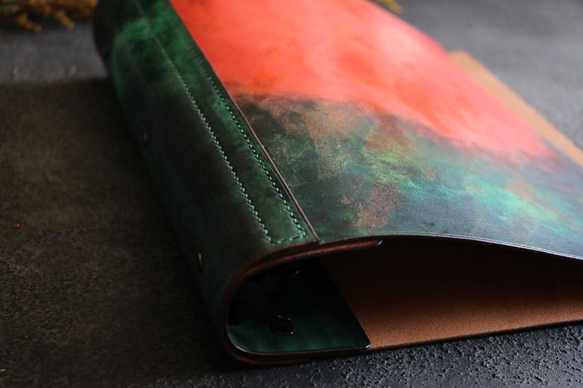 分厚いB5バインダーレザー革手帳アート染色