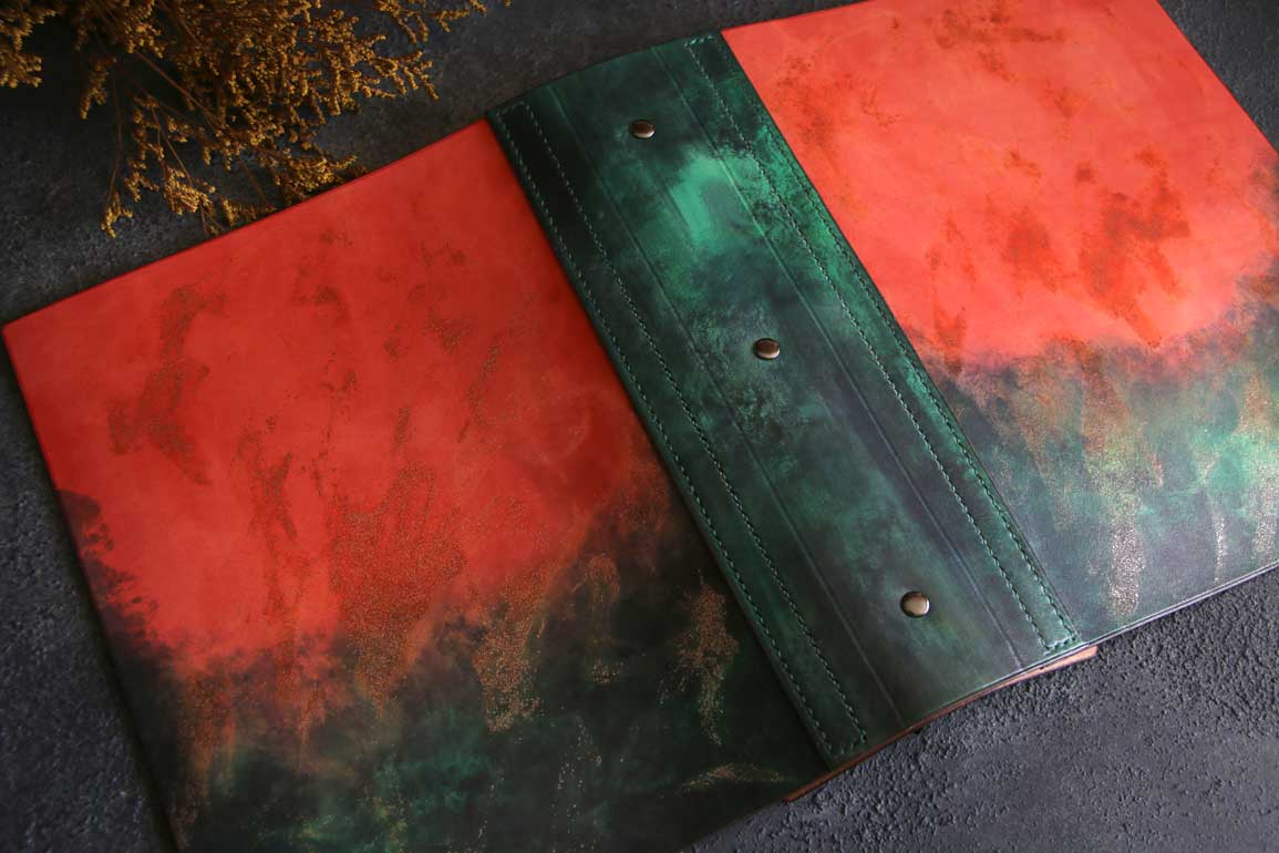 分厚いB5バインダーレザー革手帳アート染色