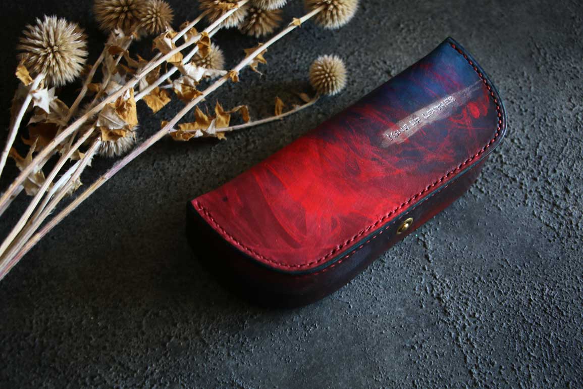 立体駒縫いメガネケースレッドブルー