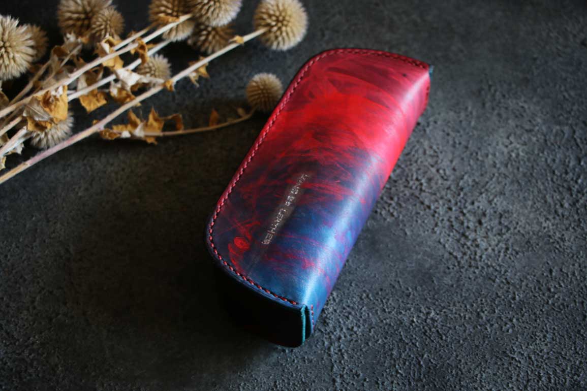 立体駒縫いメガネケースレッドブルー