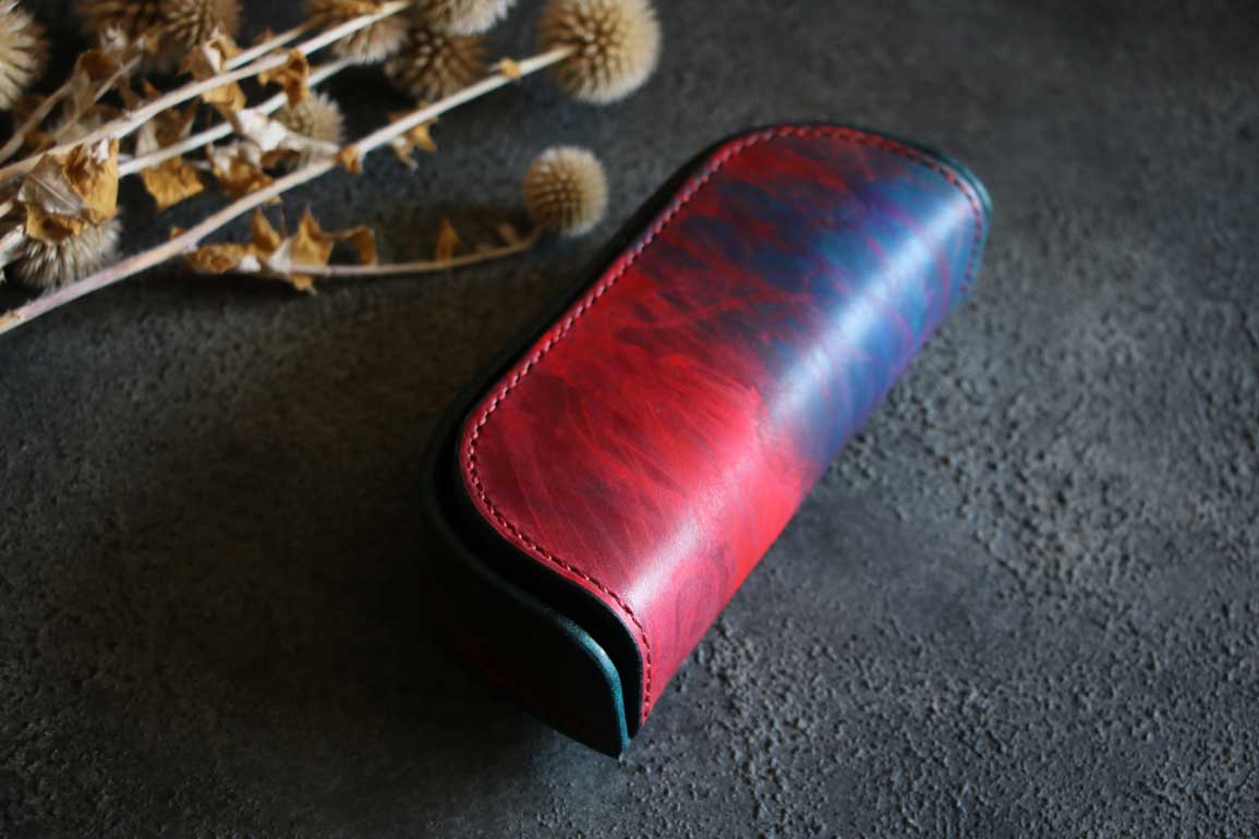 立体駒縫いメガネケースレッドブルー