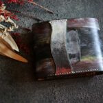 世界にひとつの黒とブラウンホワイトの手染めレザー二つ折り財布