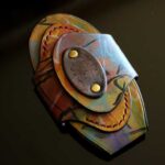 一点物のアート染色が美しいThe Egg Key Case。ブラウン・オリーブ・ブルーが重なる回転式レザーキーケース。
