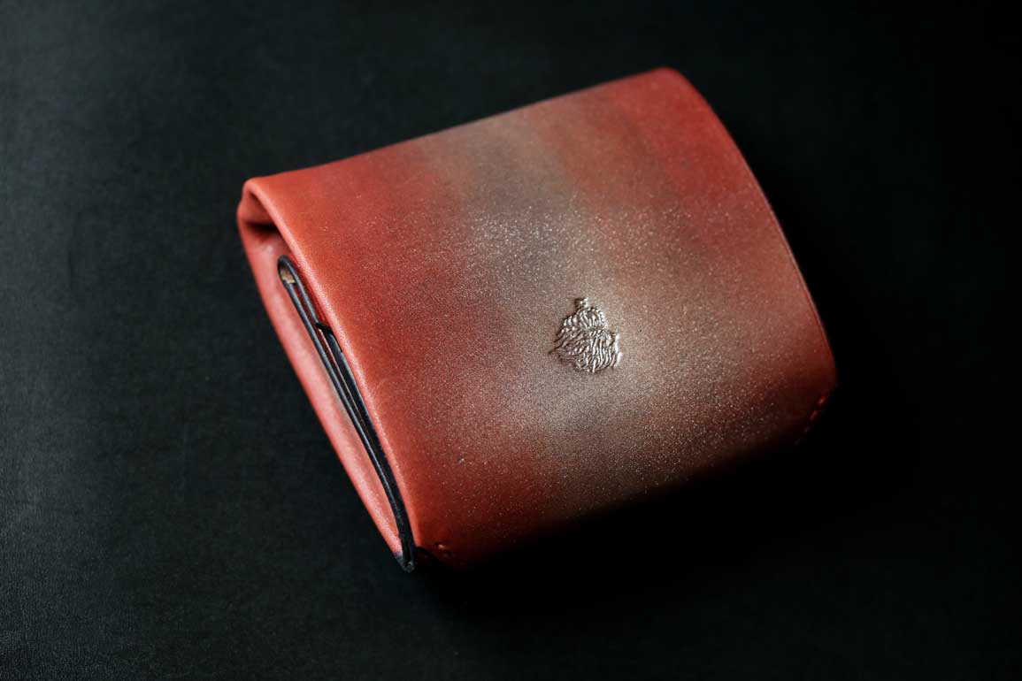 シルバーオレンジ染色コンパクト革財布