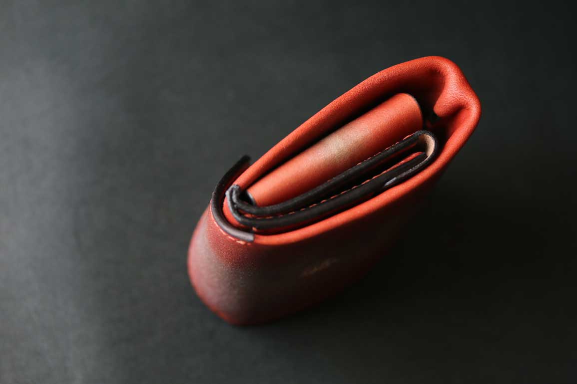 シルバーオレンジ染色コンパクト革財布