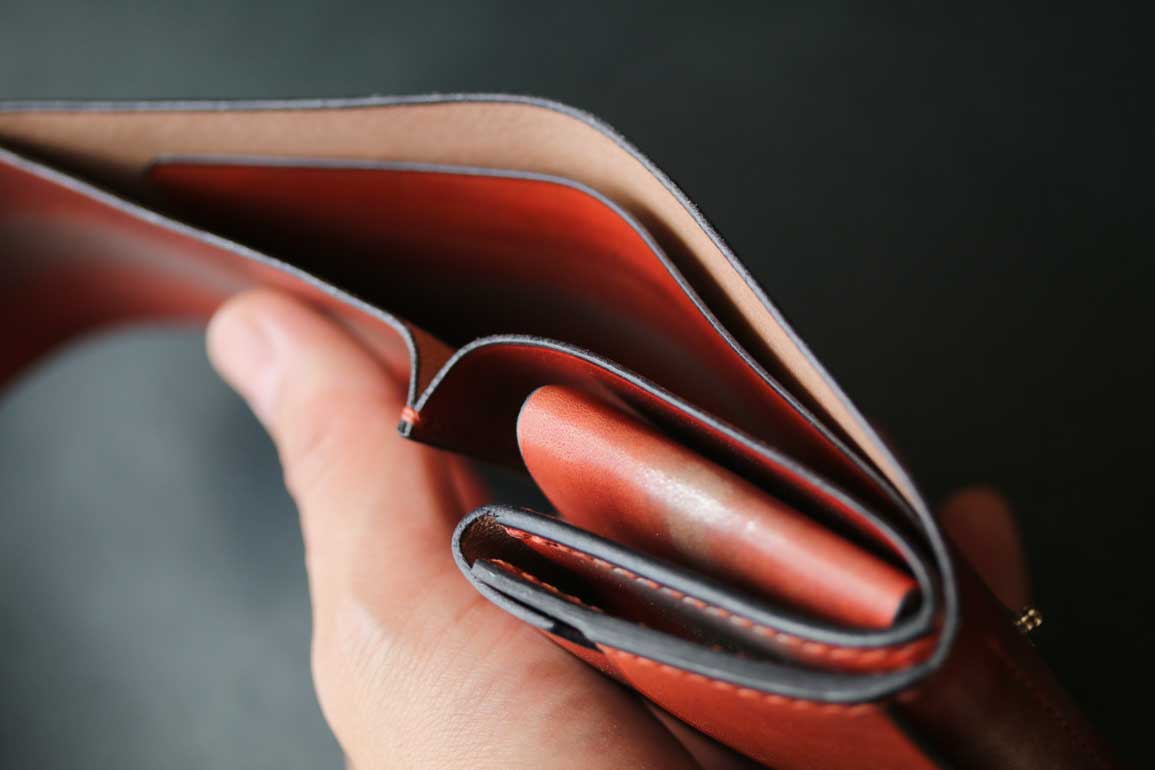 シルバーオレンジ染色コンパクト革財布
