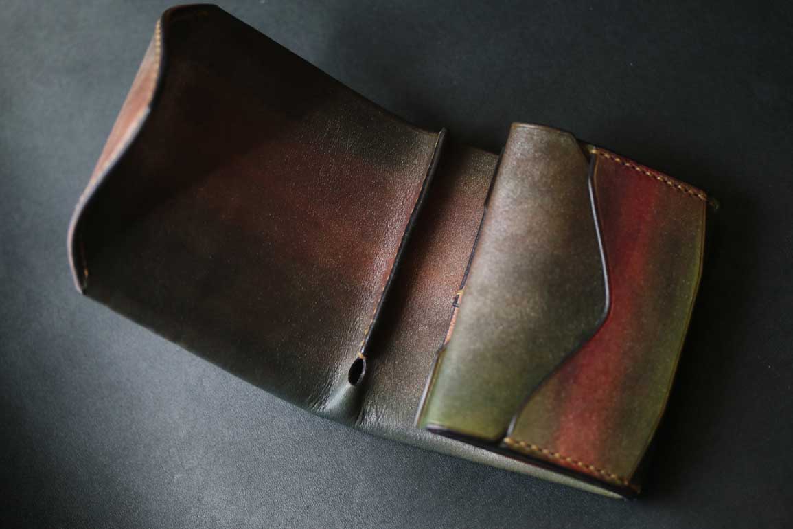 銅グリーン染色コンパクト革財布